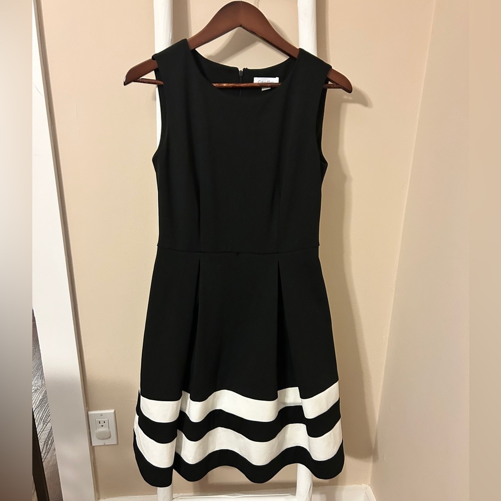 Calvin Klein Black and White Asymmetrical Dress